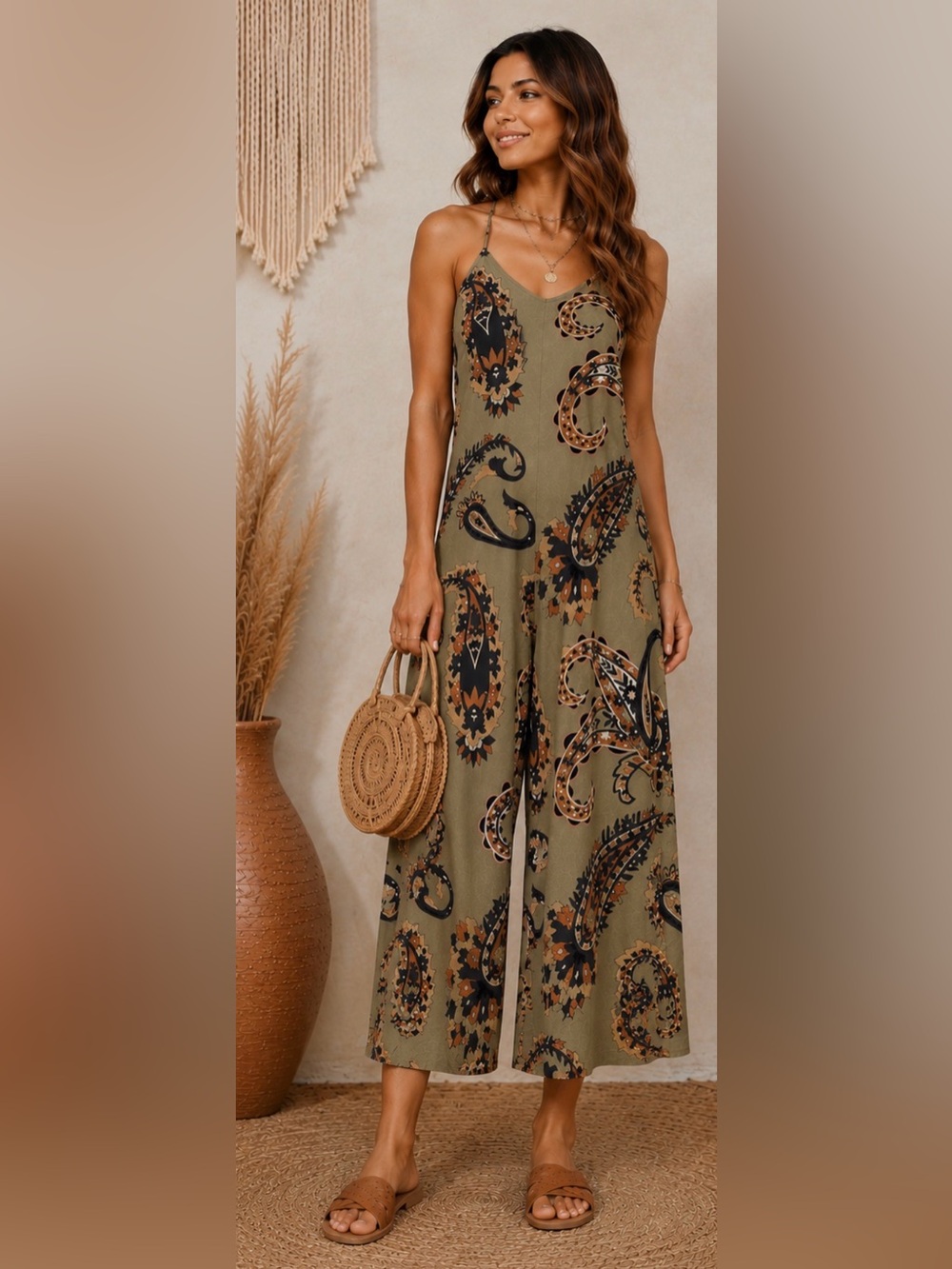 World Market 🌺 Paisley Print Wide Leg Jumpsuit | Boho Crisscross Back | S/M